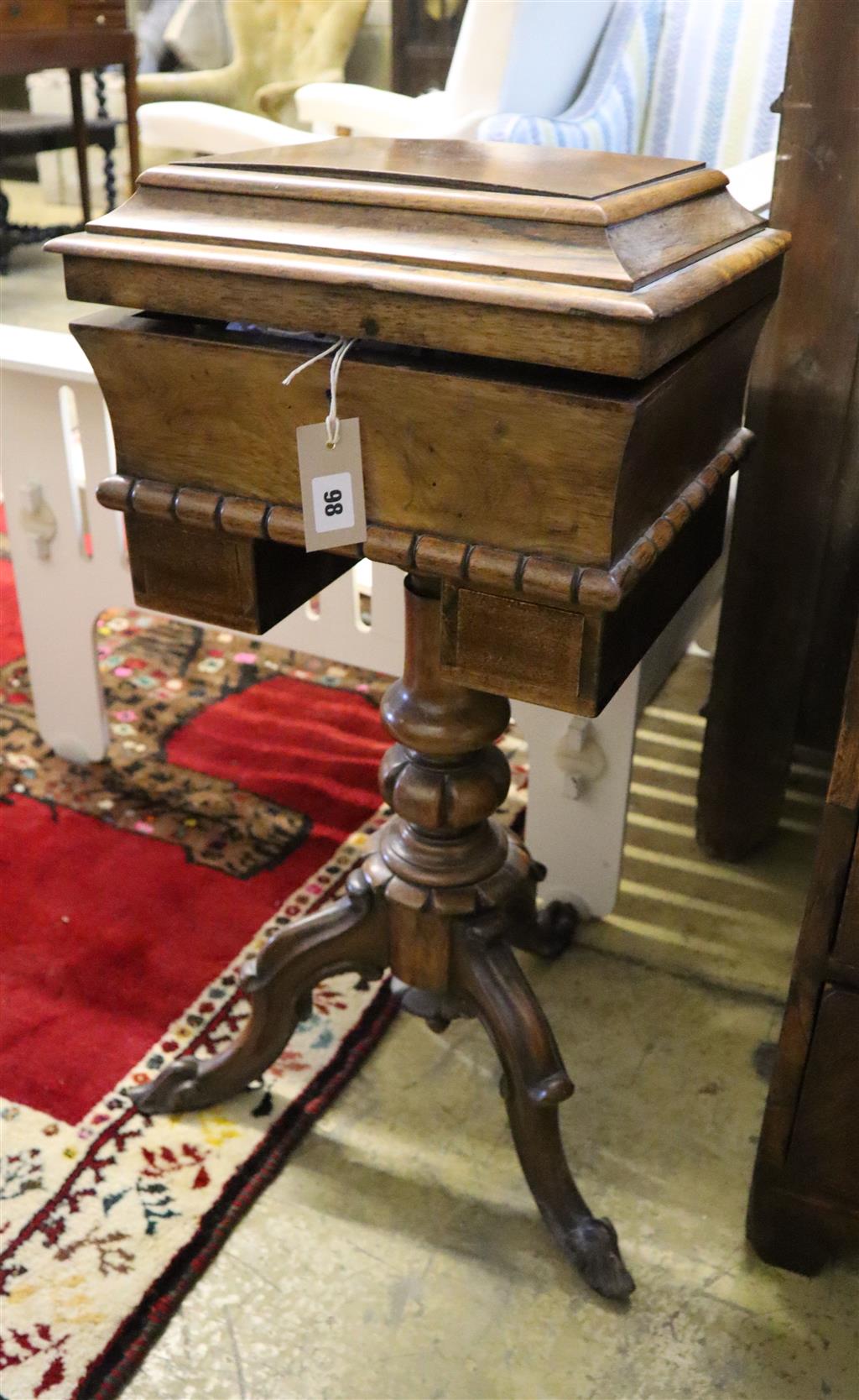 A Victorian rosewood teapoy, width 37cm, depth 31cm, height 76cm